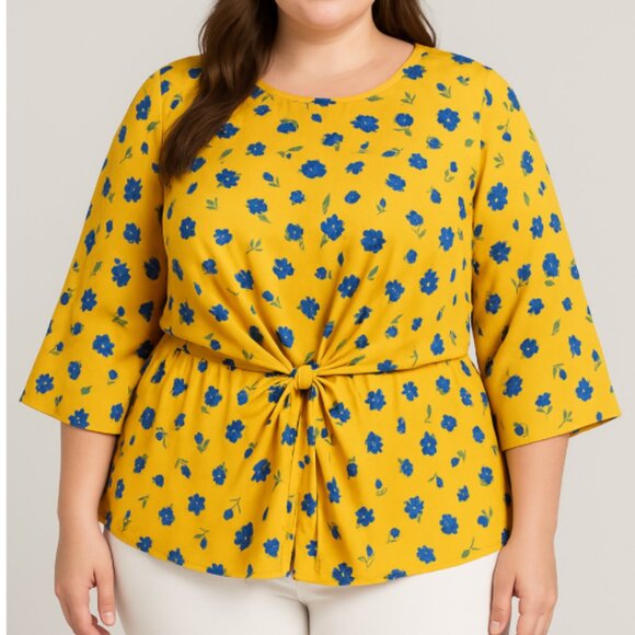 NWT Harper Heritage x Francesca’s Women's Yellow Floral Tie-Front Blouse size XL - Picture 1 of 9
